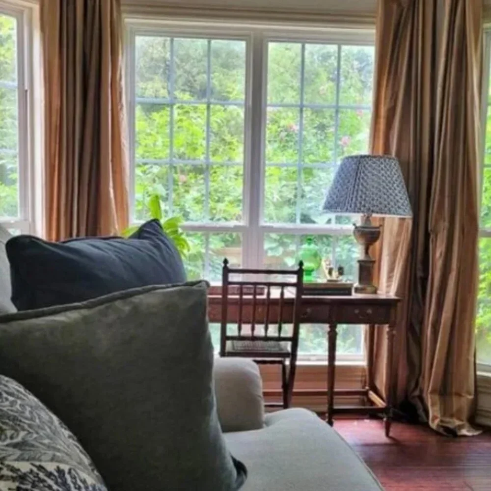 Calico Home Lined 32W x 92L Striped Pleated Silk Drapes. Set of 2